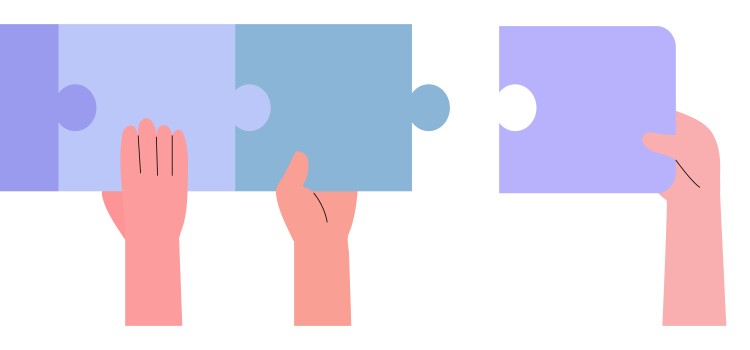 Illustration zeigt vuer Hände, die Puzzleteile halten. Drei sind zusammengesteckt, das vierte Teil ist noch anzufügen.
(c) iStock-1387428341