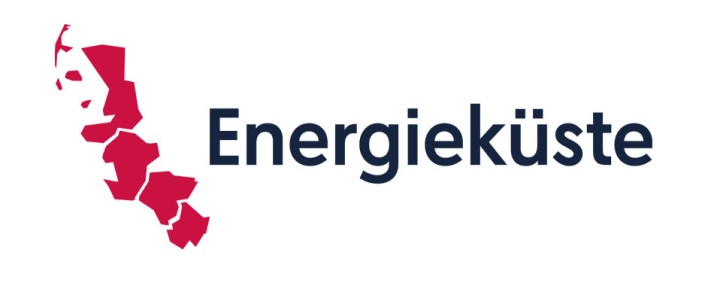 Logo der Initiatve "Energieküste", das westliche Küstengbiet von Schleswig-Holstein dargestellt, ergänzt um den Schriftzug "Energieküste"